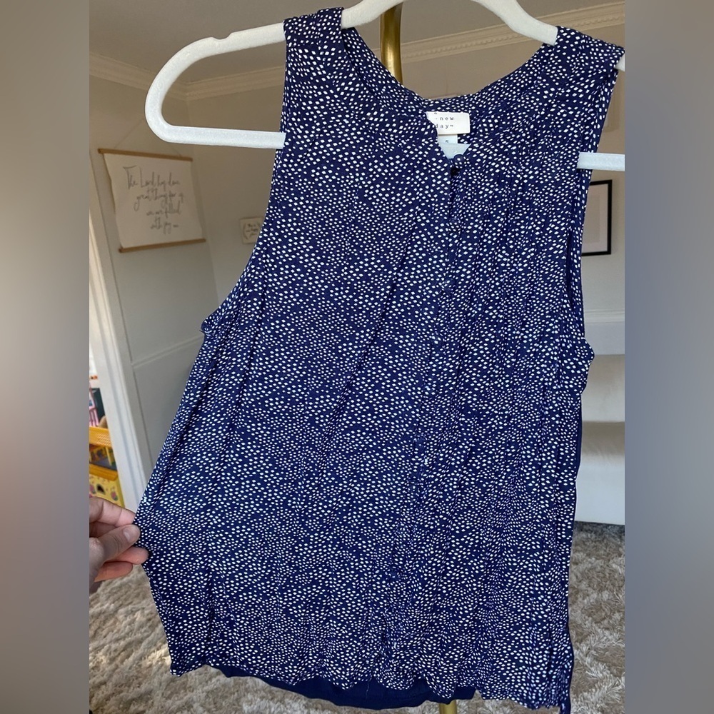 A New Day Blouse Navy White Cottagecore Summer Festival Preppy Sleeveless S